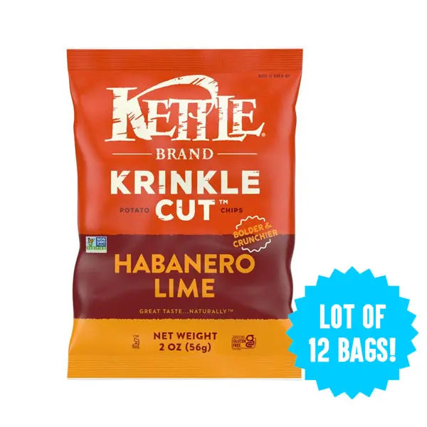 12 Pack - Kettle Foods Krinkle Cut Habanero Lime Potato Chips 2oz Kettle Brand